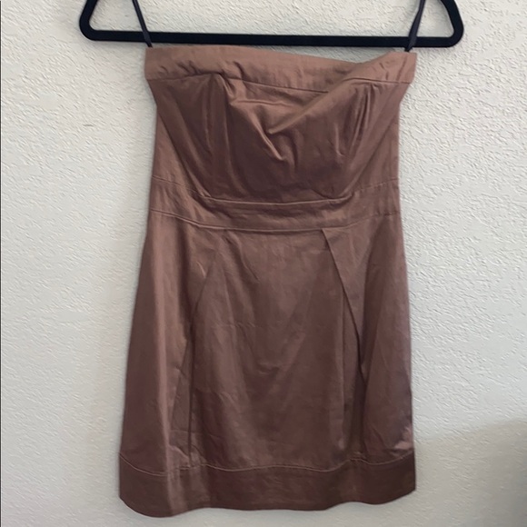 French Connection Caramel Cotton Strapless Dress - Picture 3 of 9